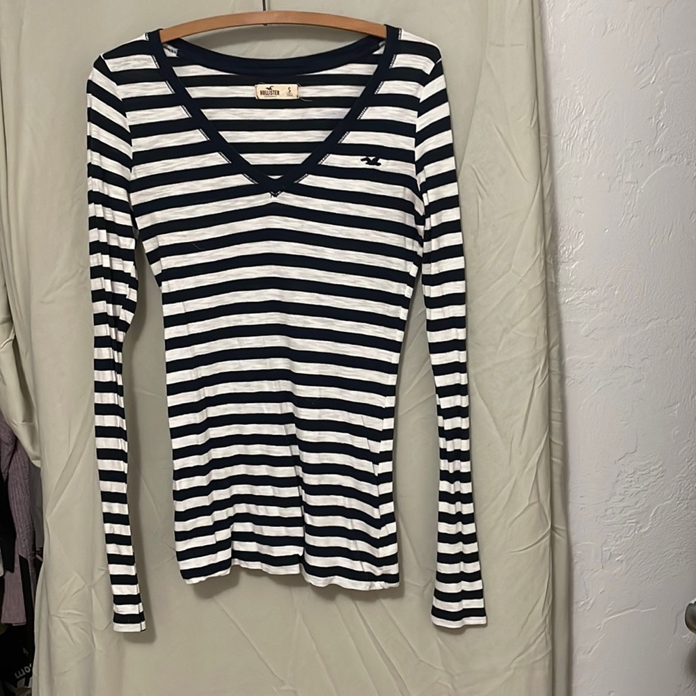 Hollister & Co Striped Long Sleeve Shirt, Size Small, Navy & White
